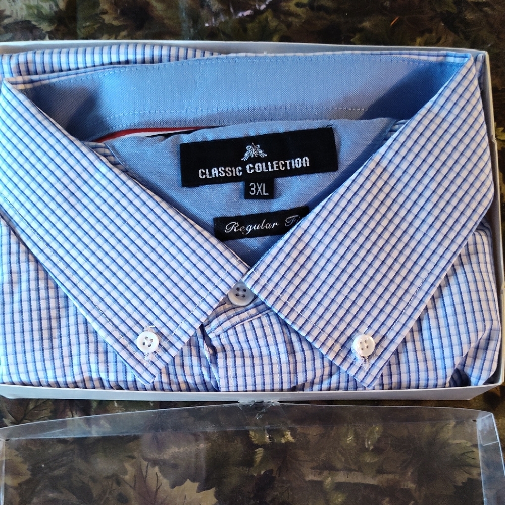 IC COLLECTION Men's Blue Checkered Dress Shirt